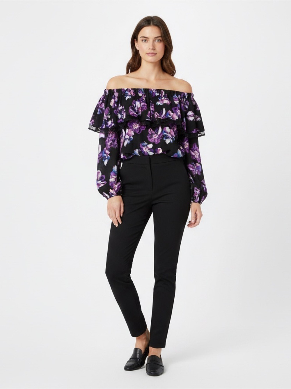 Michel studio collection off shoulder sleeveless floral layered blouse Size 20